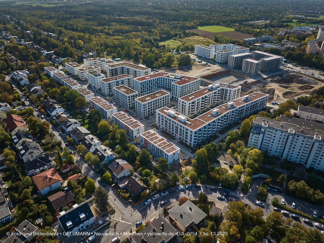 13.10.2023 - DEMOS-Baustelle und BayernHeim-Baustelle Alexisquartier udn Pandion Verde in Neuperlach
