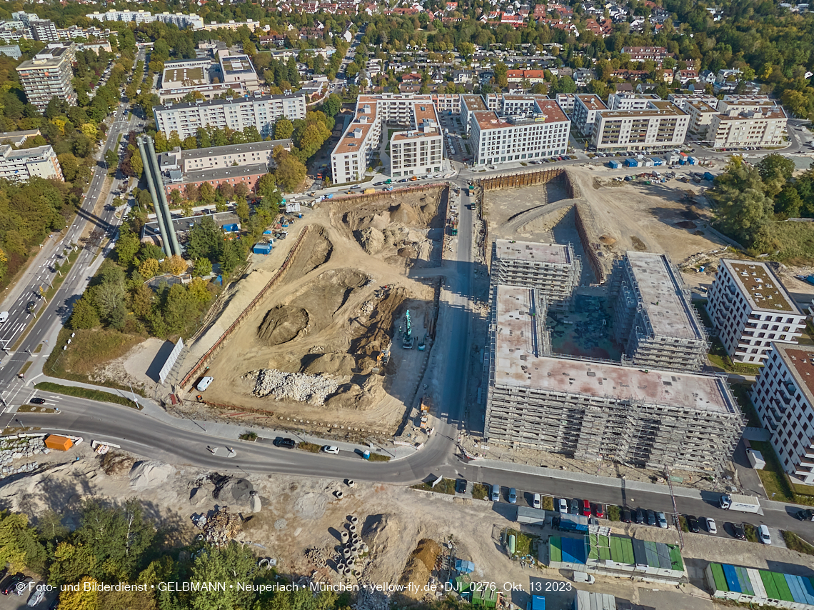 13.10.2023 - DEMOS-Baustelle und BayernHeim-Baustelle Alexisquartier udn Pandion Verde in Neuperlach