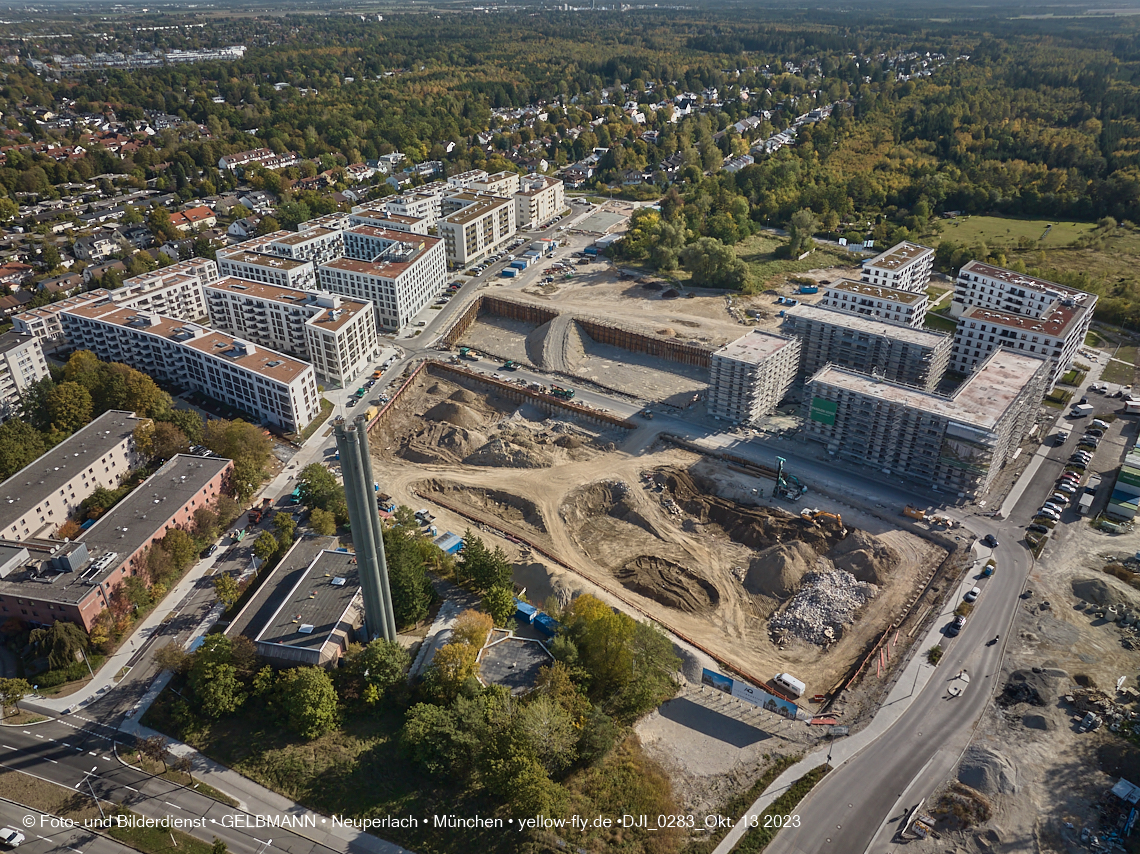 13.10.2023 - DEMOS-Baustelle und BayernHeim-Baustelle Alexisquartier udn Pandion Verde in Neuperlach